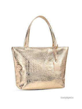 Large Crocodile Print Leather Tote Bag Zipper Shoulder Bag for Work Travel Gym